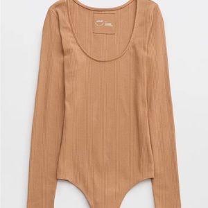 Aerie ribbed scooped neck bodysuit toasty Small